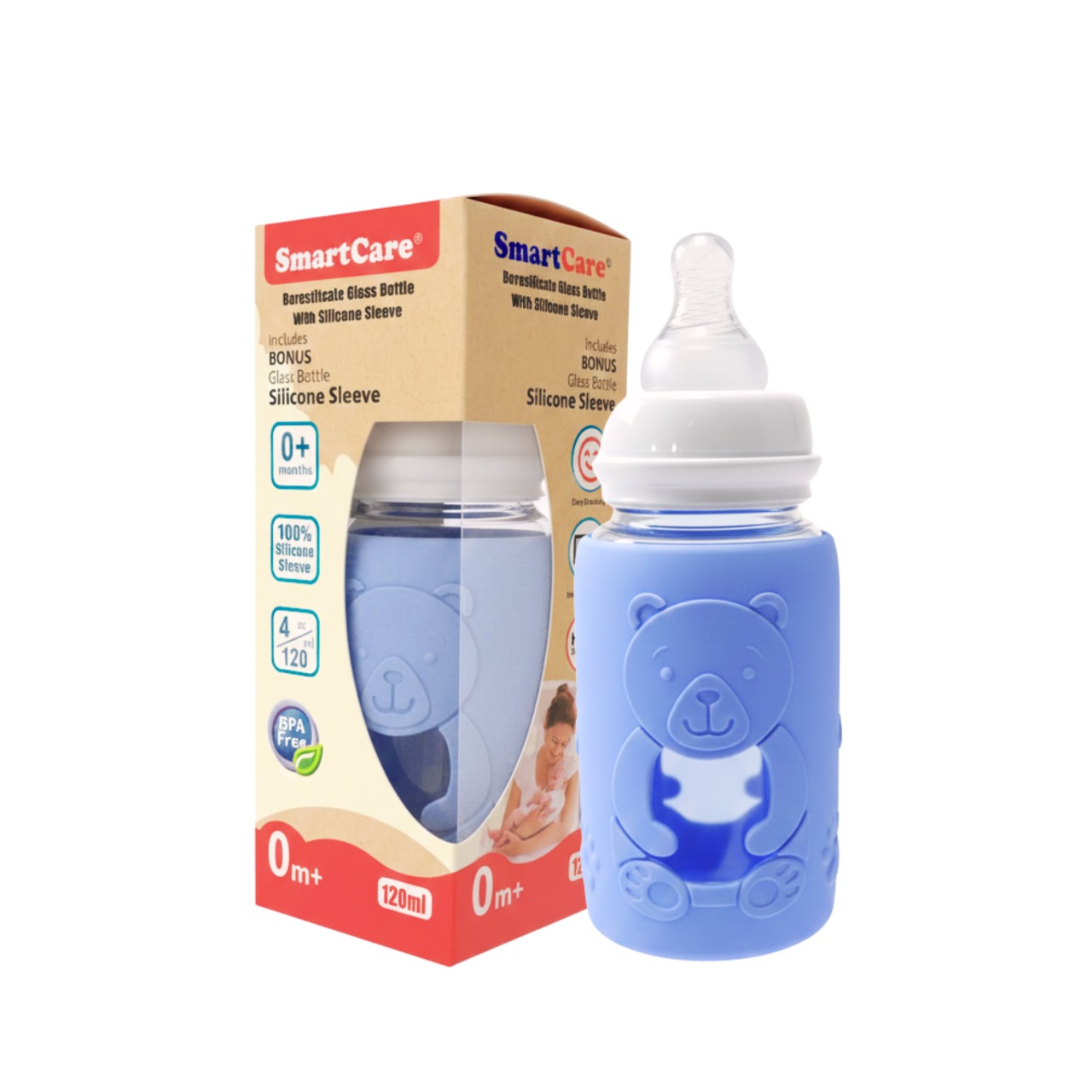 Smart Care 4 OZ Borosilicate Glass Bottle with Silicone sleeve